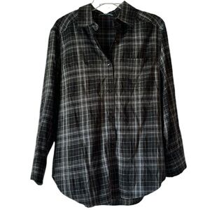 Alice + Olivia Piper Plaid Button-Down Shirt Black and White